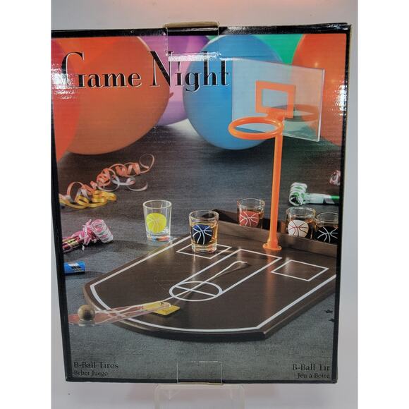 GAME NIGHT, B-BALL SHOTS, ADULT BASKETBALL SHOT DRINKING GAME, W/ 6 GLASSES, NEW - Picture 1 of 5